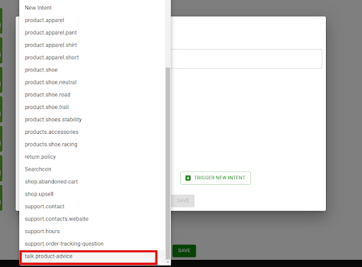 screenshot of selection intent from the dropdown menu